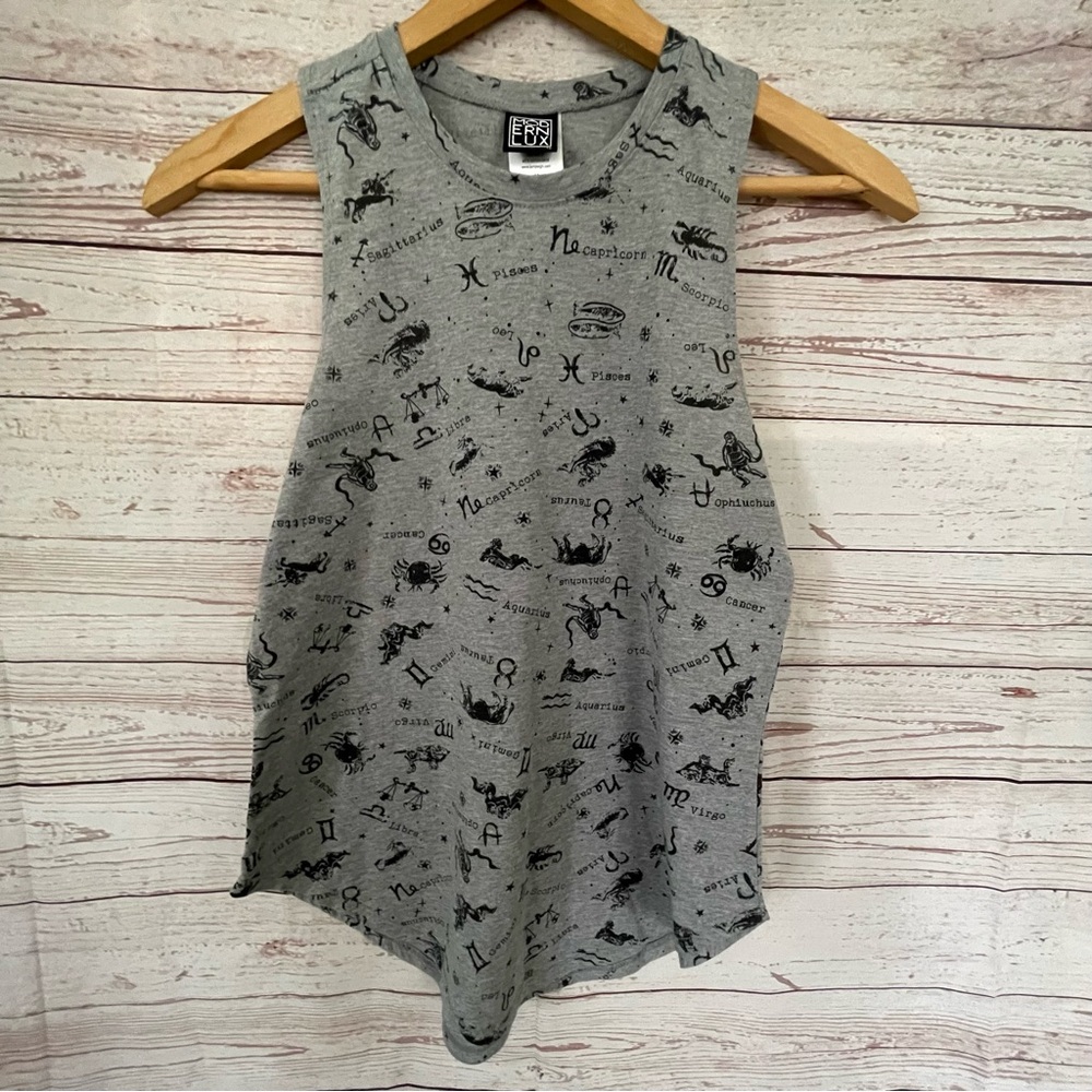 Modern Lux Zodiac Print Sleeveless Shirt Tank Top Woman’s Sz M Grey